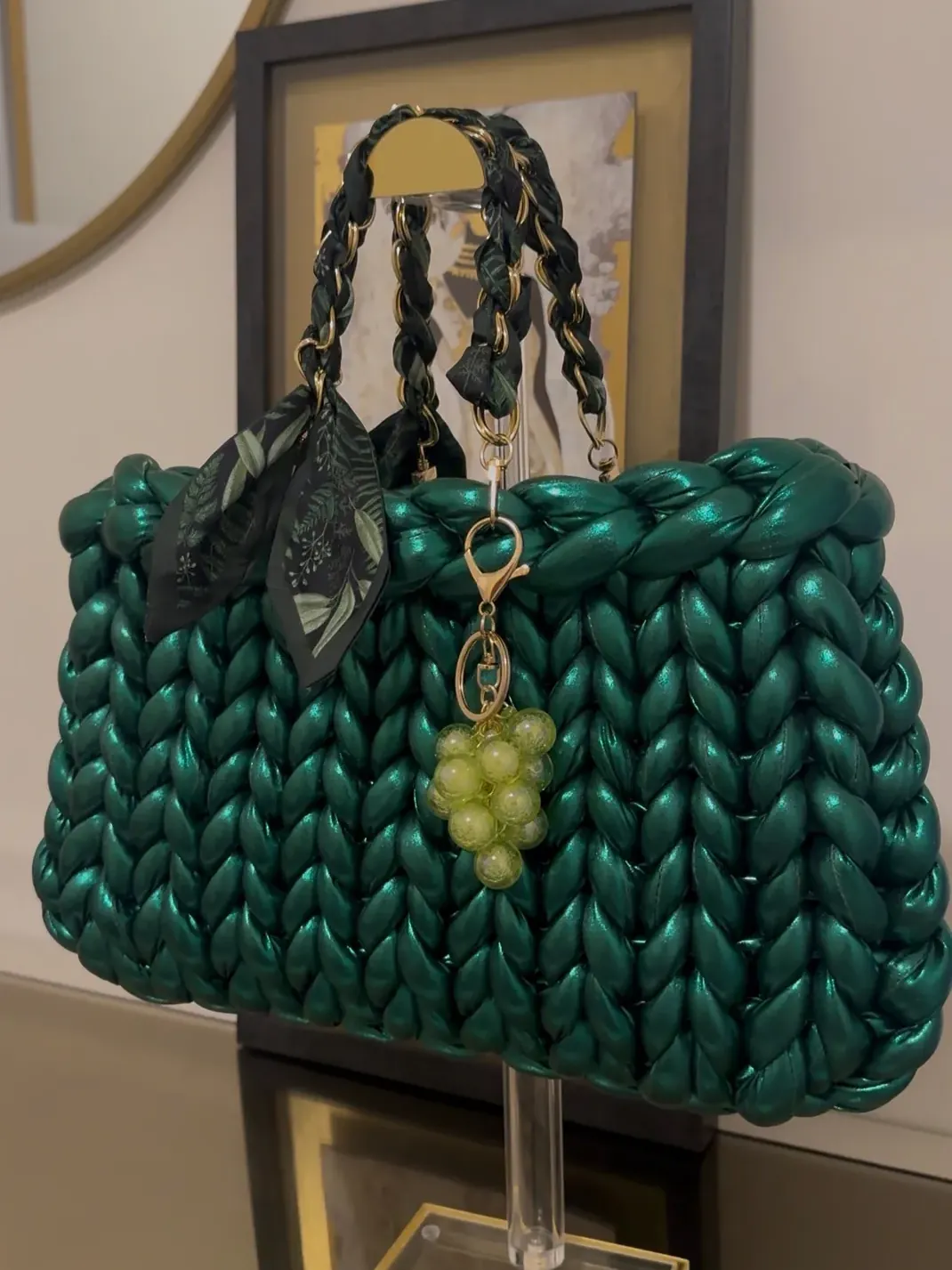 Iridescent emerald hand-woven handbag by The Plush Loop